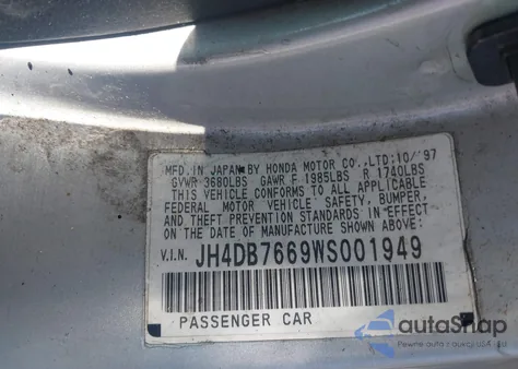 1998 Acura Integra Gs z USA, uszkodzony, nr VIN JH4DB7669WS001949